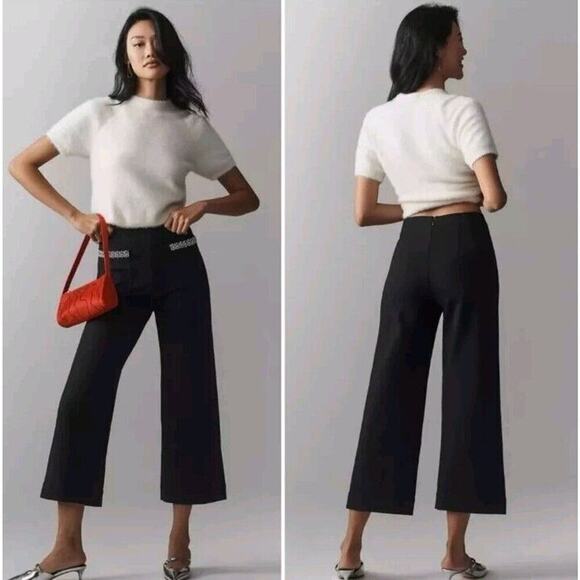 The Colette Cropped Wide-Leg Pants by Maeve: Rhinestone Pocket Edition 29 - Picture 1 of 9